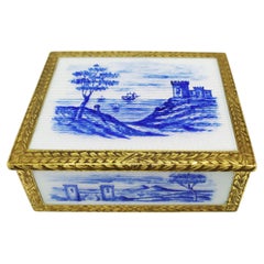 Sterling Silber Schnupftabakdose Monochrome Blau Handgemalte Miniaturen Salimbeni