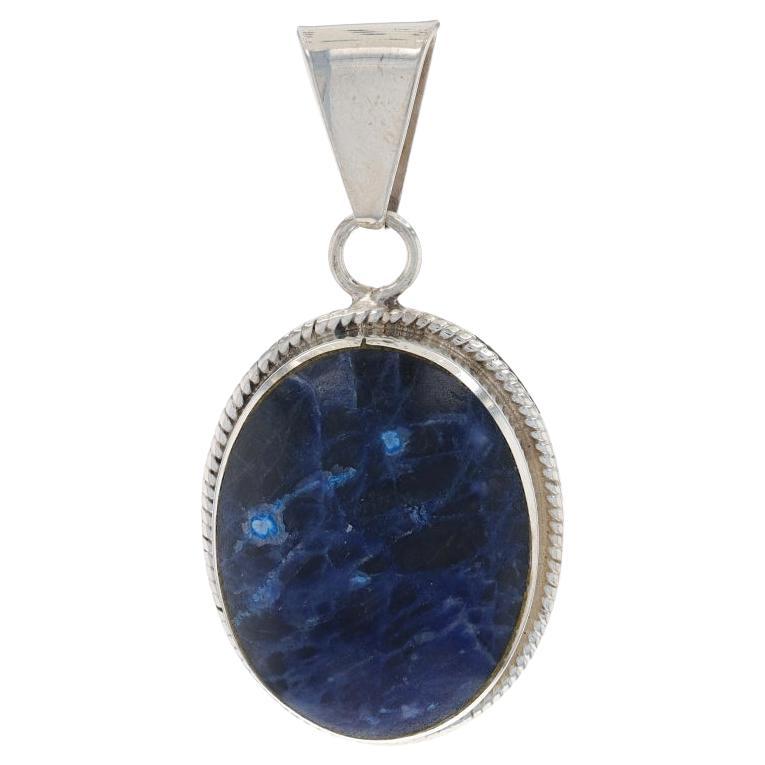 Sterling Silver Sodalite Solitaire Pendant - 925 Oval Cabochon For Sale