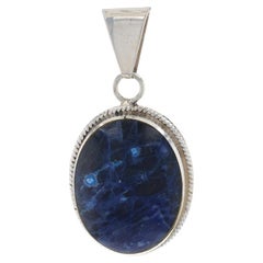 Sterling Silver Sodalite Solitaire Pendant - 925 Oval Cabochon