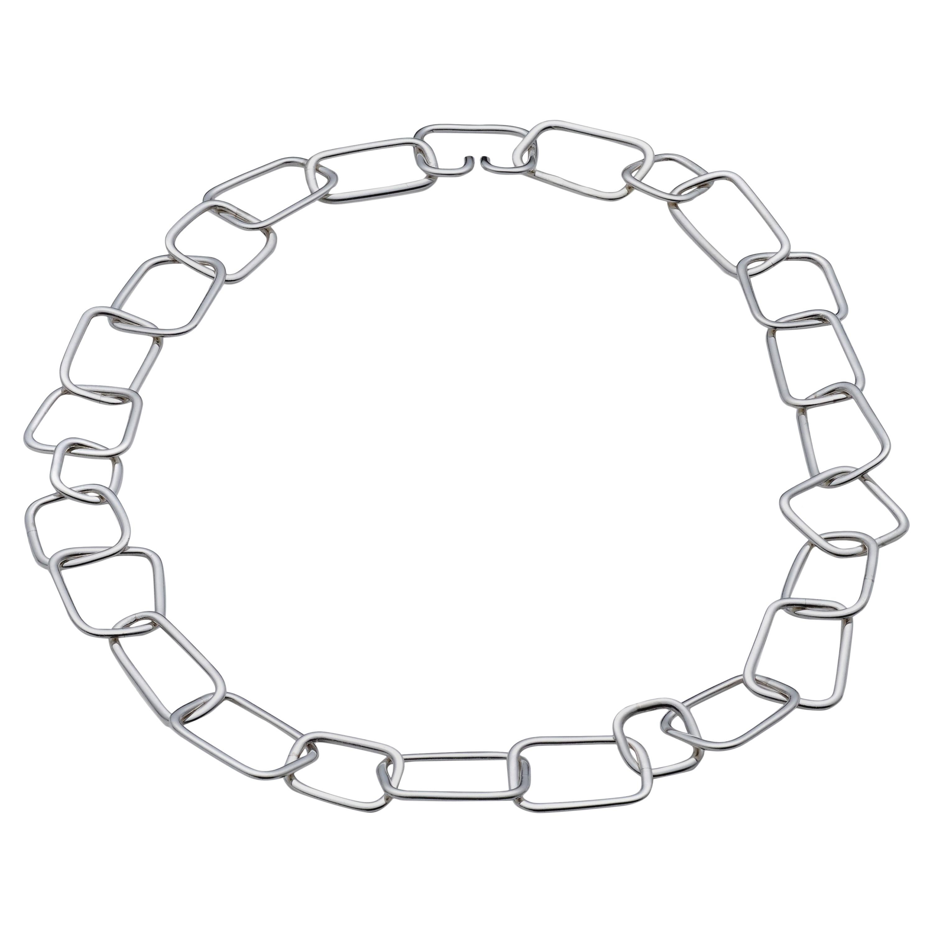 Sterling Silver "Soft Squares" 19" Link Necklace For Sale