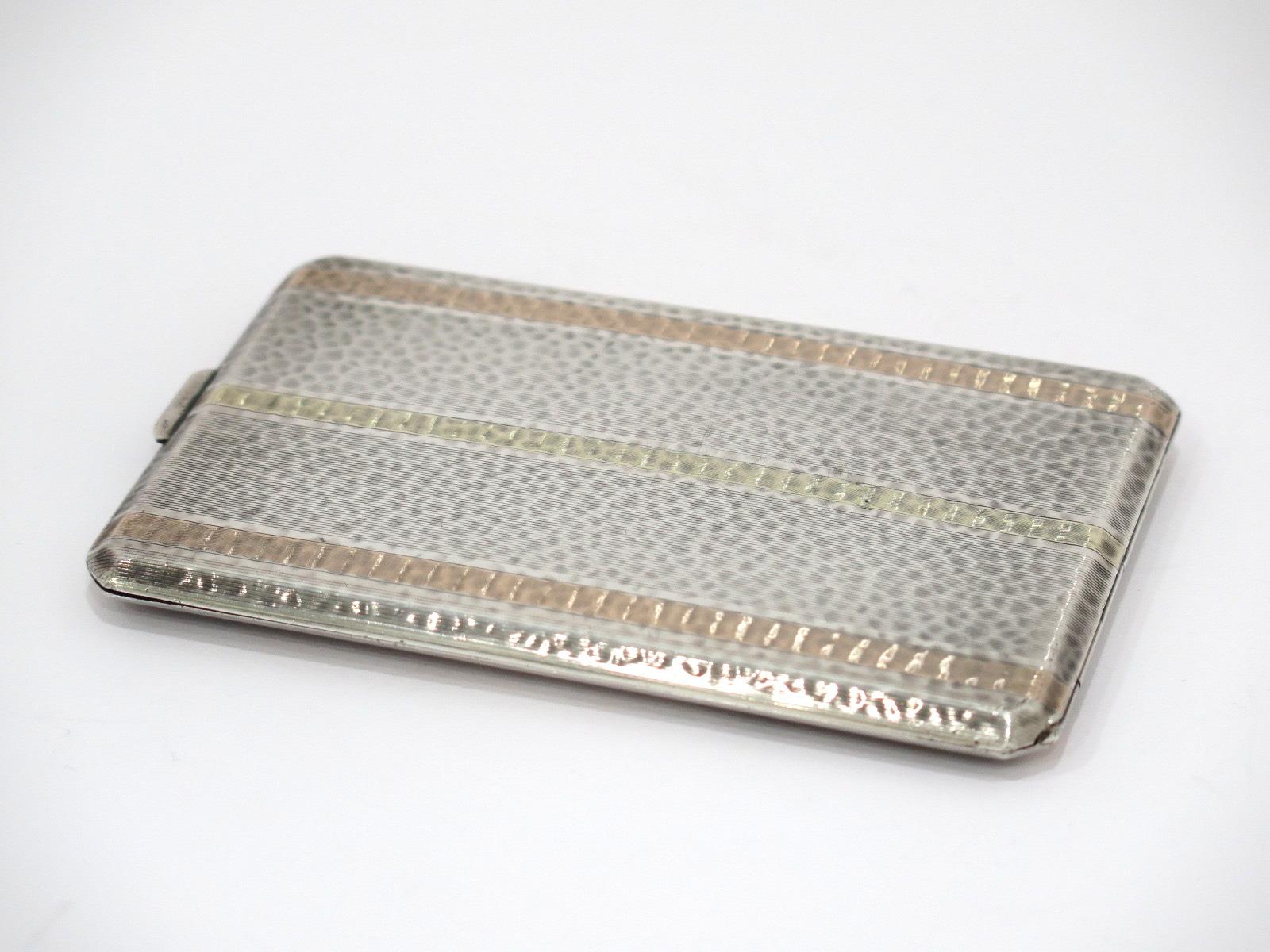 Sterling Silver Solid 14K Gold James E. Blake Co Antique Hammered Cigarette Case In Good Condition In Brooklyn, NY