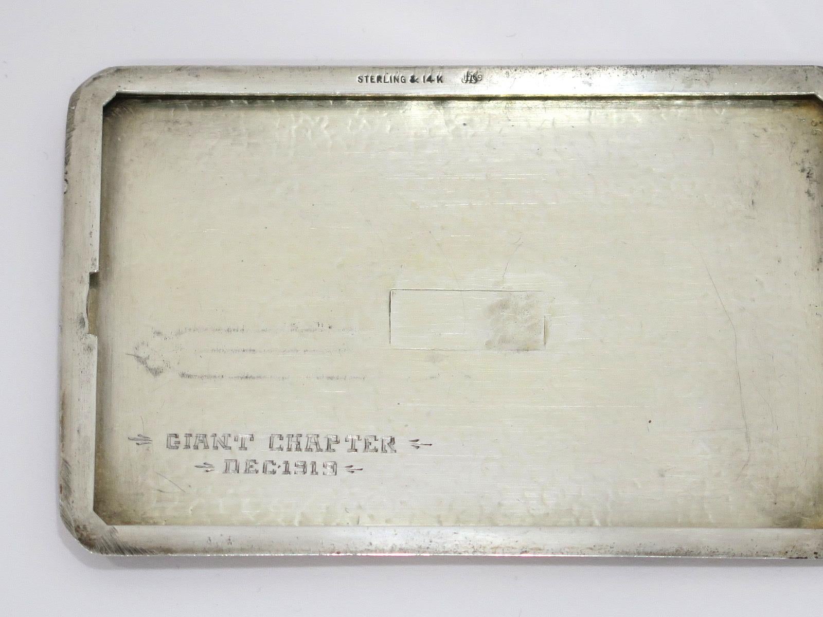 Sterling Silver Solid 14K Gold James E. Blake Co Antique Hammered Cigarette Case 1