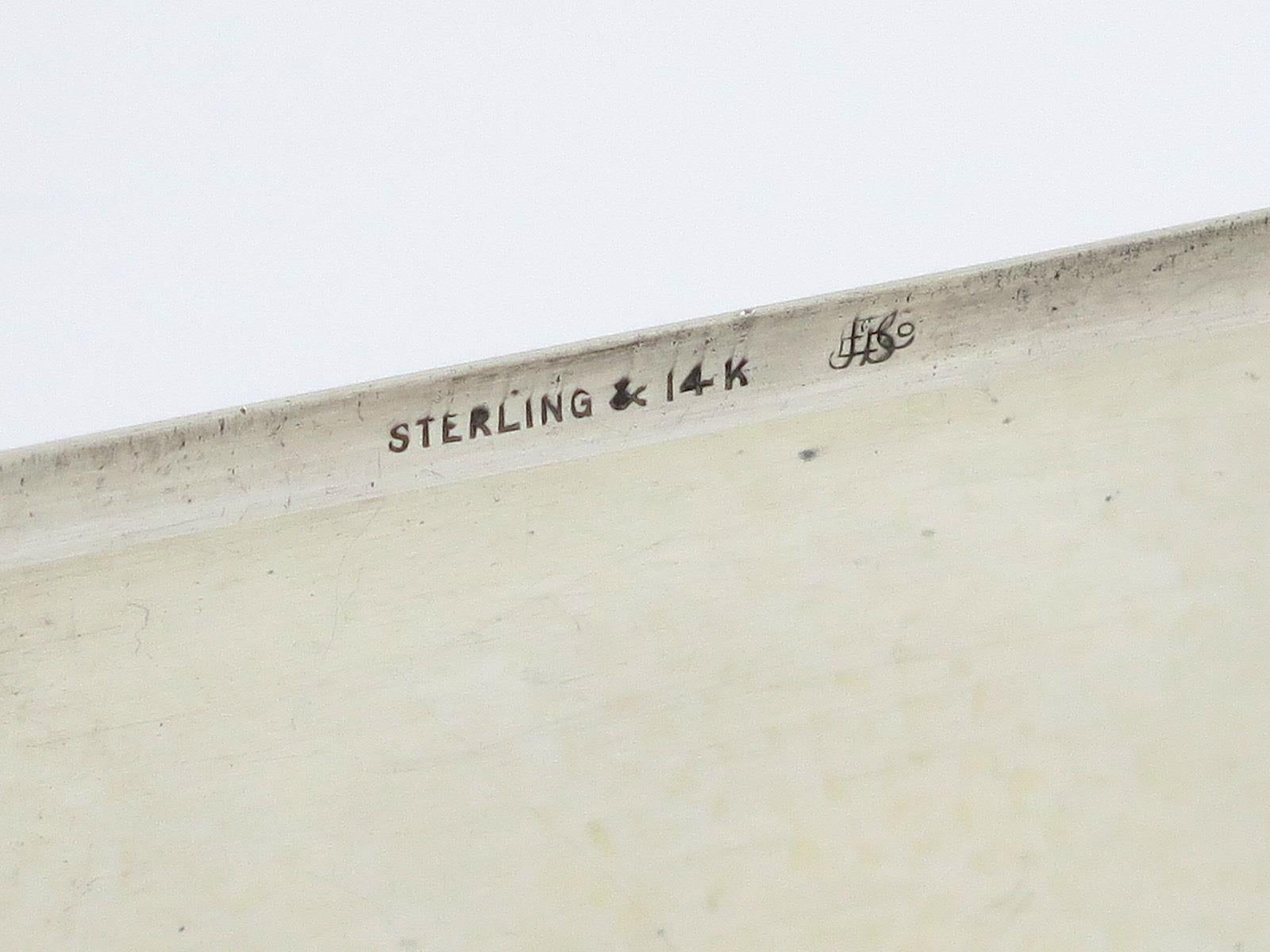 Sterling Silver Solid 14K Gold James E. Blake Co Antique Hammered Cigarette Case 2