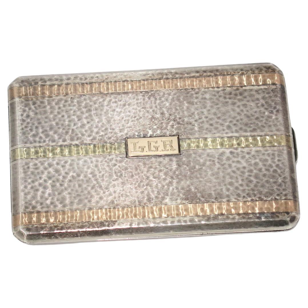 Sterling Silver Solid 14K Gold James E. Blake Co Antique Hammered Cigarette Case