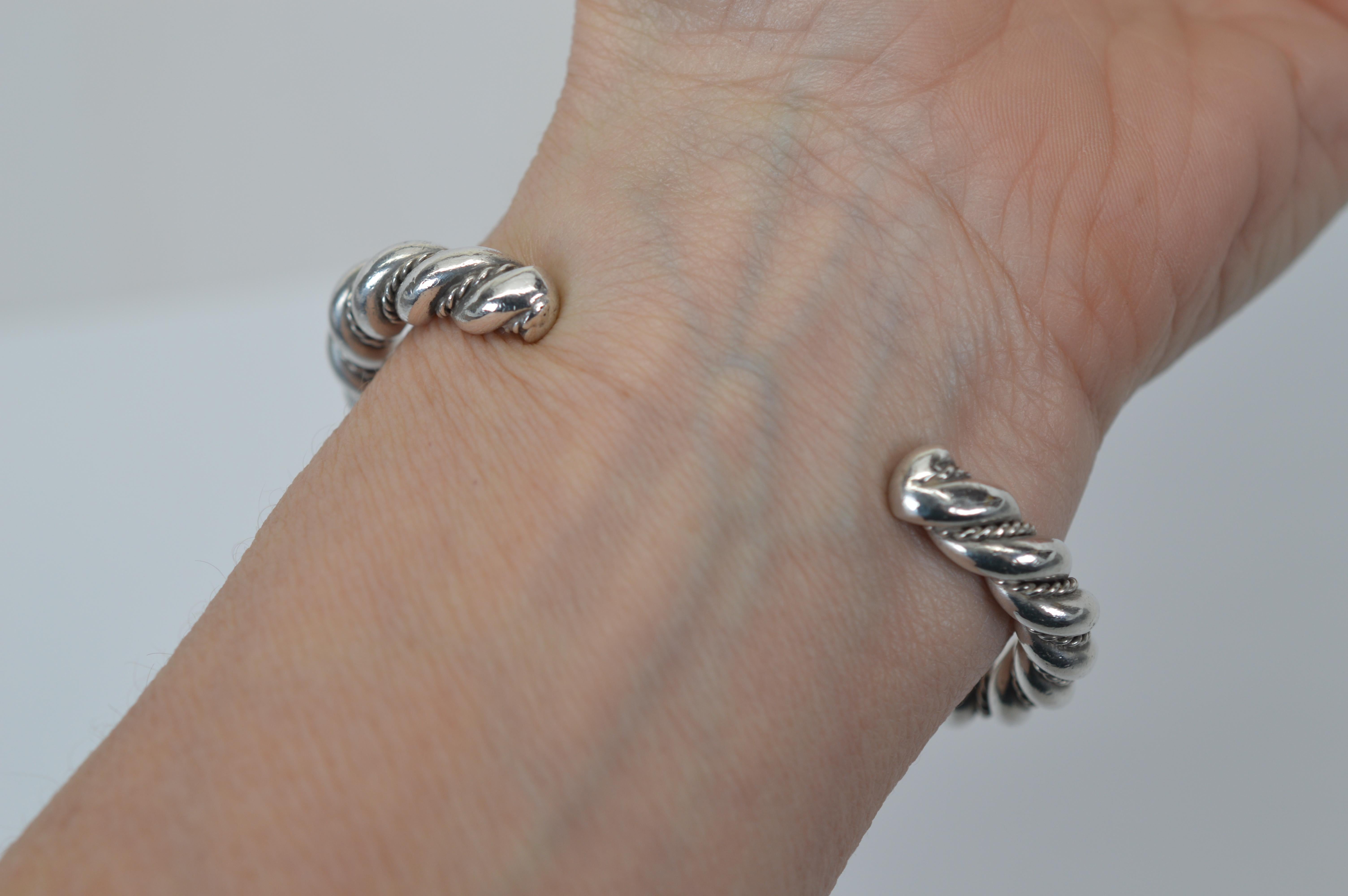 Sterling Silver Solid Twist Cuff Bracelet In Excellent Condition For Sale In Mount Kisco, NY