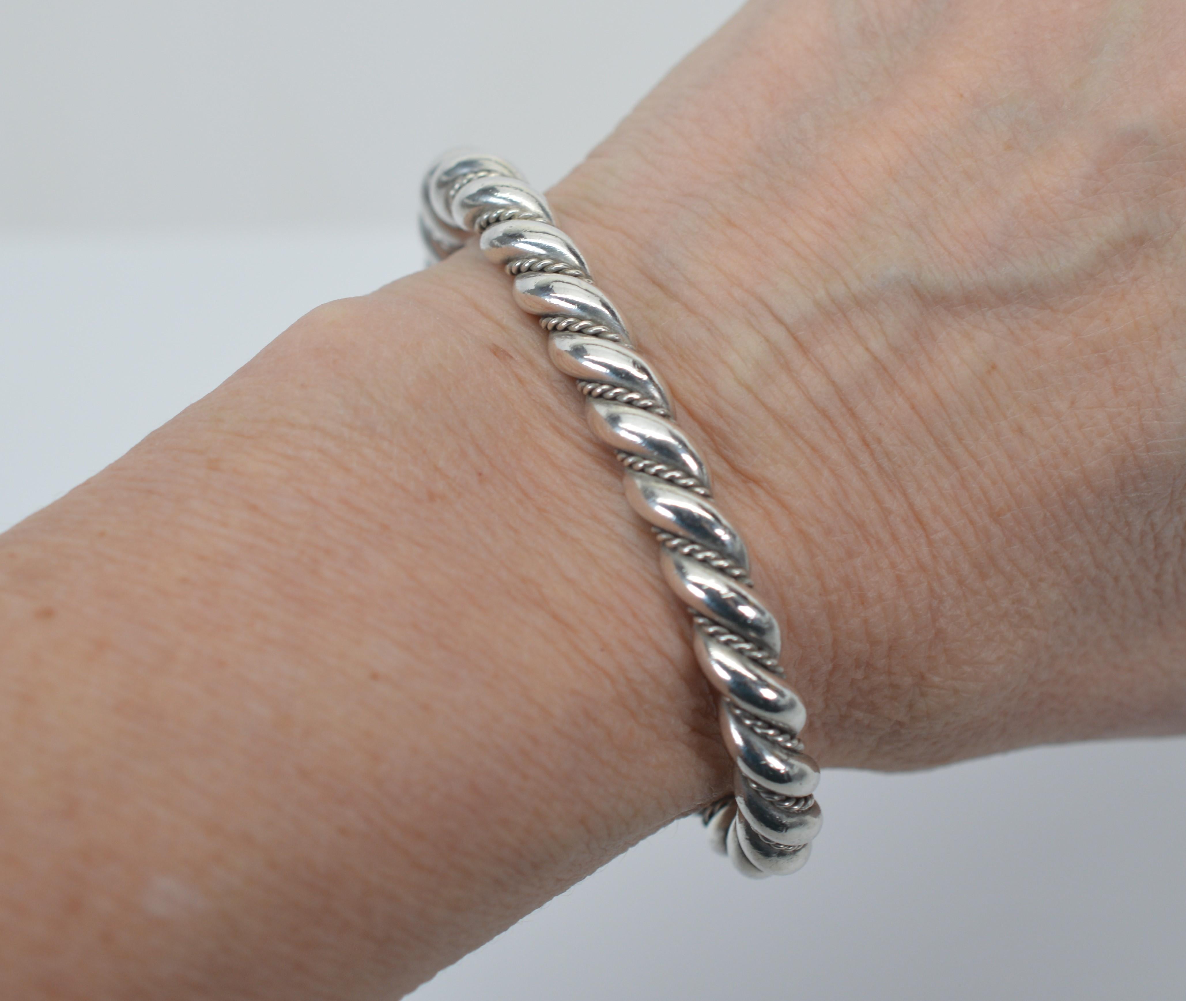 Women's or Men's Sterling Silver Solid Twist Cuff Bracelet For Sale