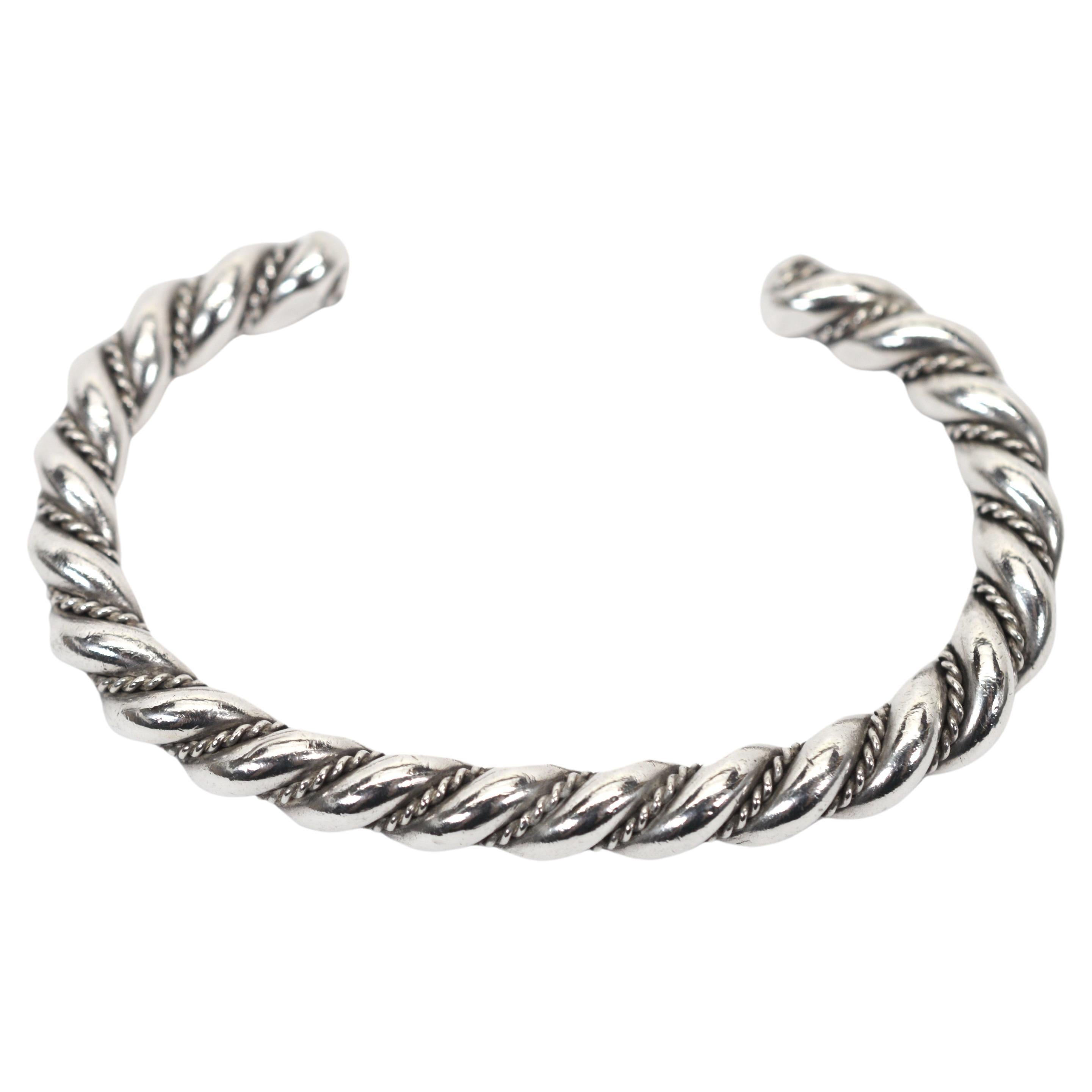 Sterling Silver Solid Twist Cuff Bracelet For Sale