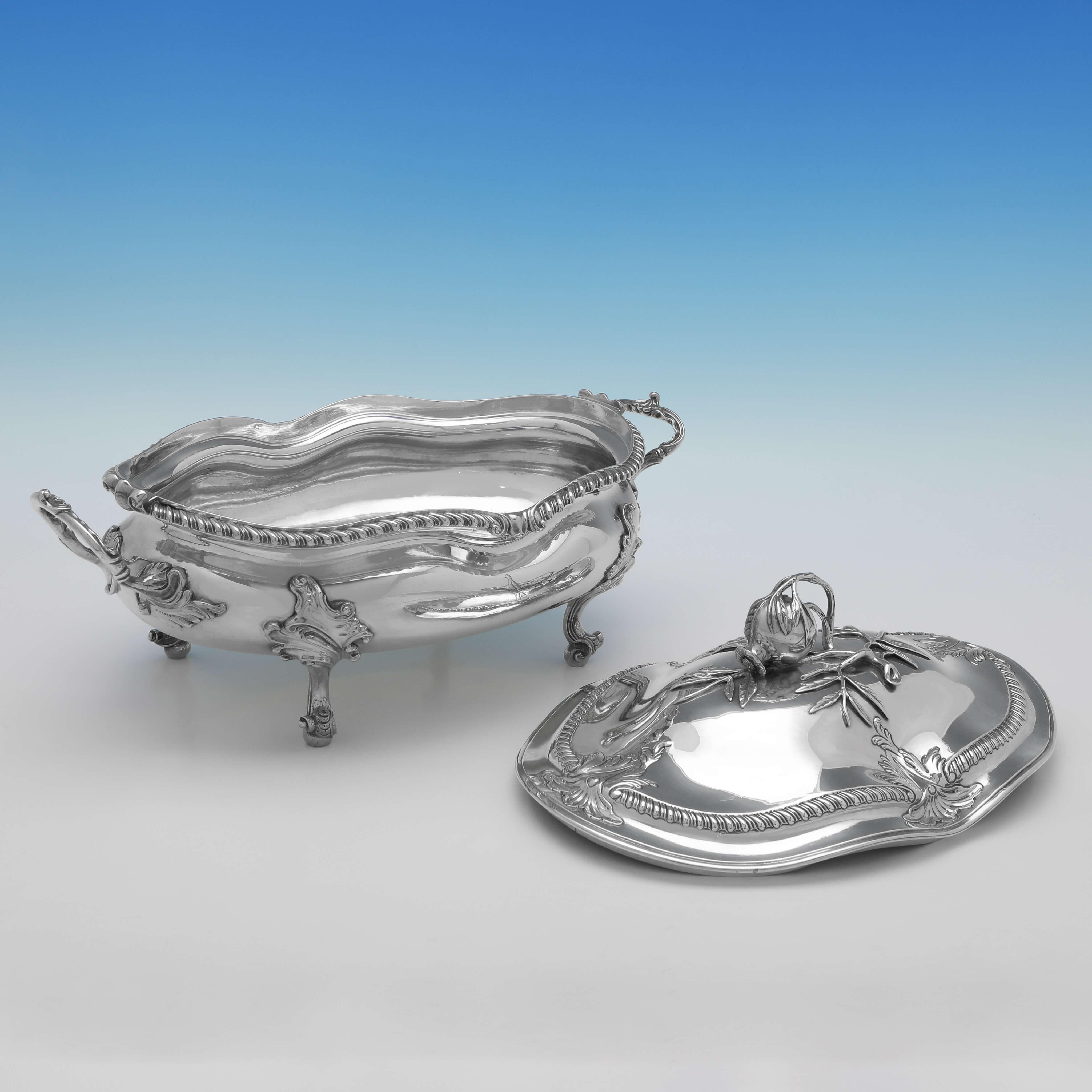 English George III Antique Sterling Silver Soup Tureen, S & J Crespell, London, 1772 For Sale