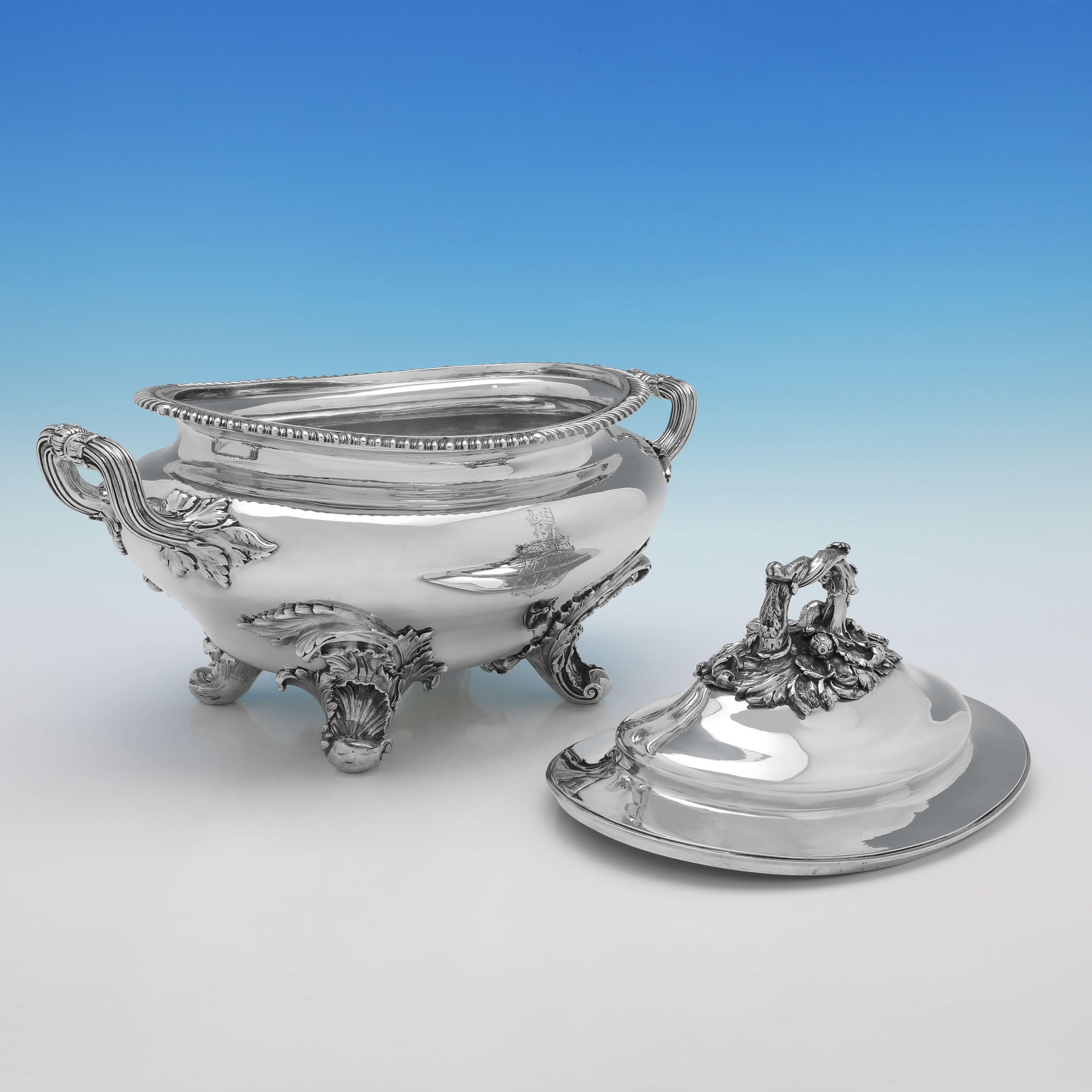 English William IV Period Antique Sterling Silver Soup Tureen - London 1835 - Barnards For Sale