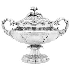 Antique Rococo Revival Sterling Silver Soup Tureen Centrepiece by  Barnards 1839