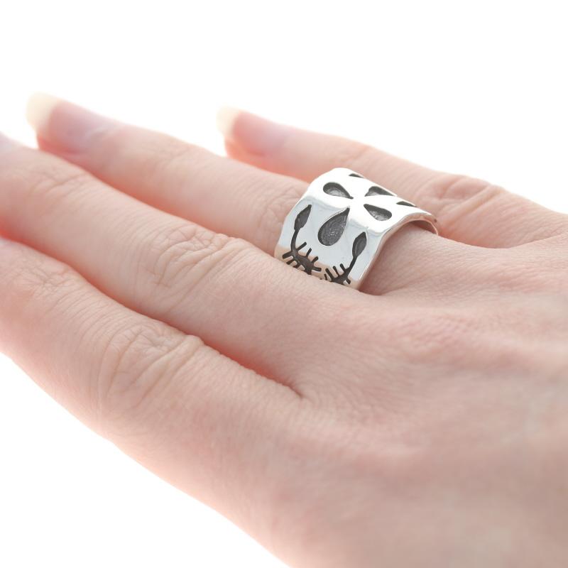 Sterling Silver Southwestern Statement Band - Floral Leaf Ring Size 7 3/4 For Sale 1