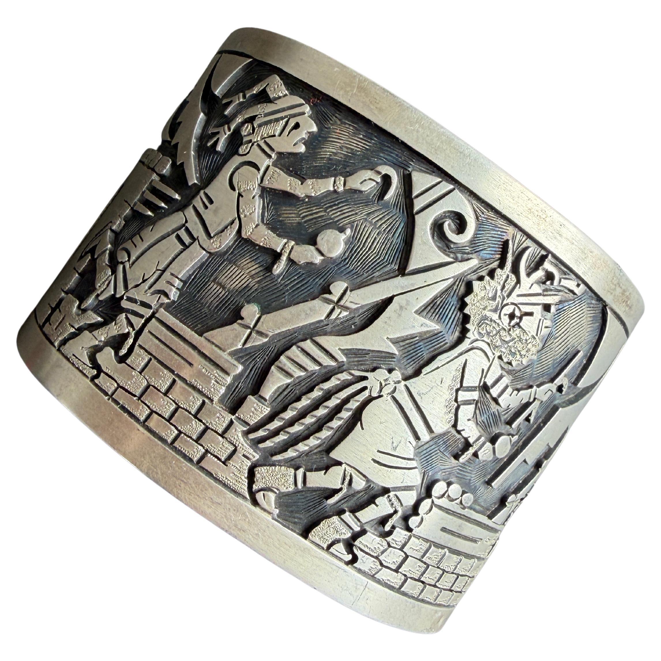 Sterling Silver Southwestern Story Teller Bracelet For Sale