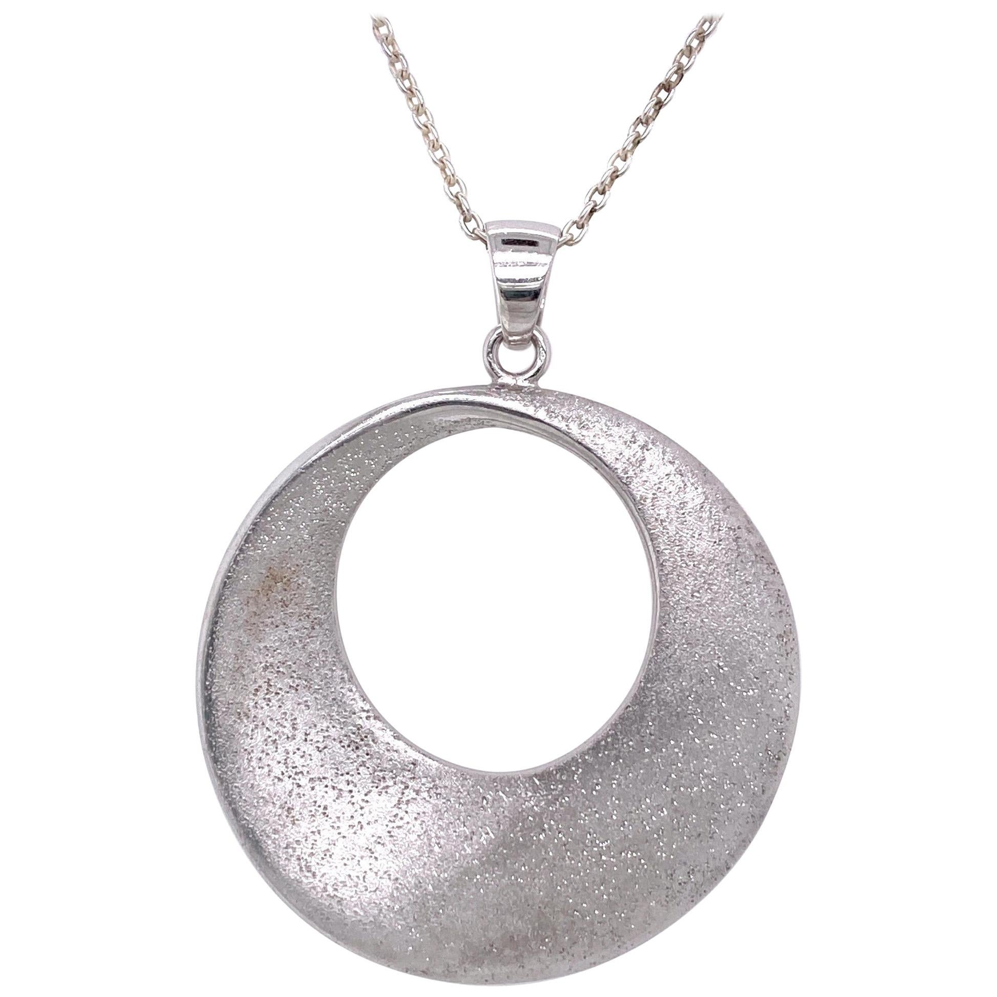 Sterling Silver Sparkle Finish Circle Pendant Necklace
