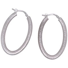 Sterling Silver Sparkle Finish Oval Hoop Earrings