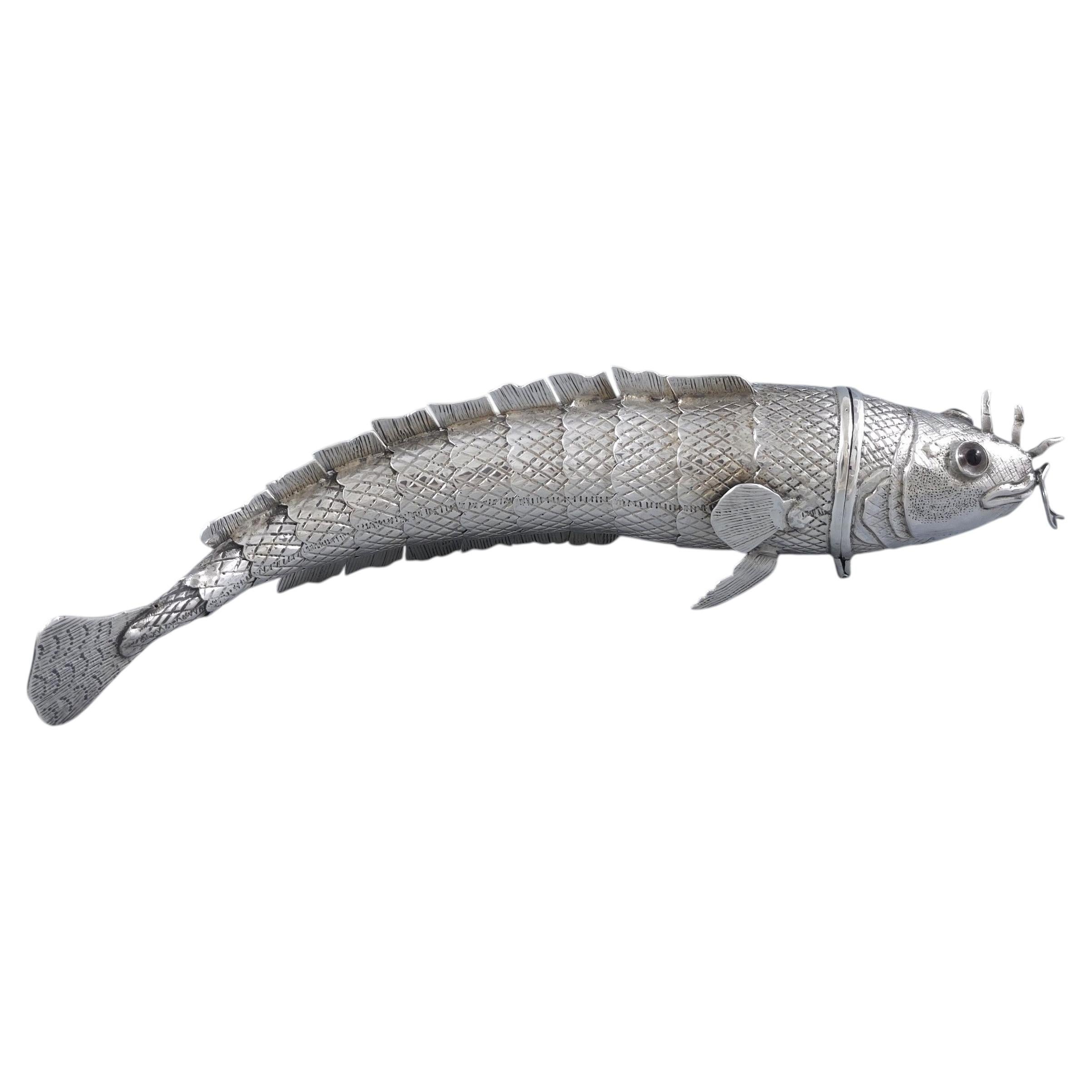 Sterling Silver Spice Box Besamim Articulated Fish Judaica For Sale