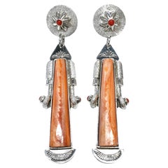 Sterling Silver Spiny Oyster Coral Kachinas Earrings