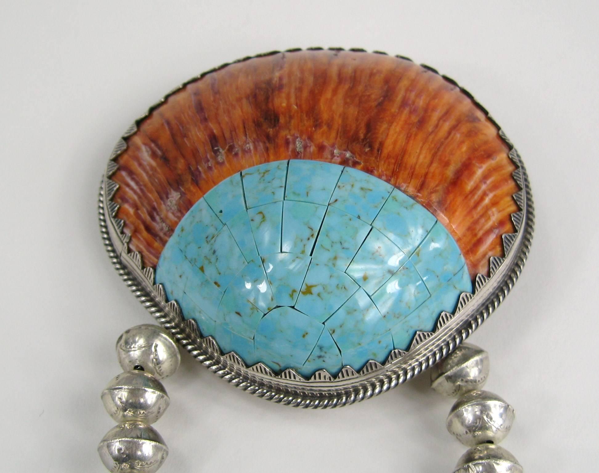  Sterling Silber Spiny Austern & Türkis Halskette Handgefertigt Santo Domingo (Indigene Kunst (Nord-/Südamerika)) im Angebot