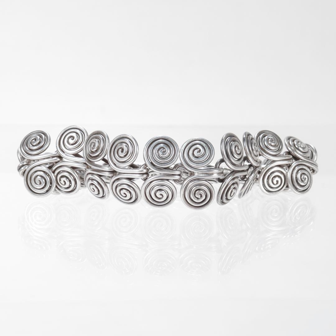Modern Sterling Silver Spiral Wire Link Bracelet For Sale