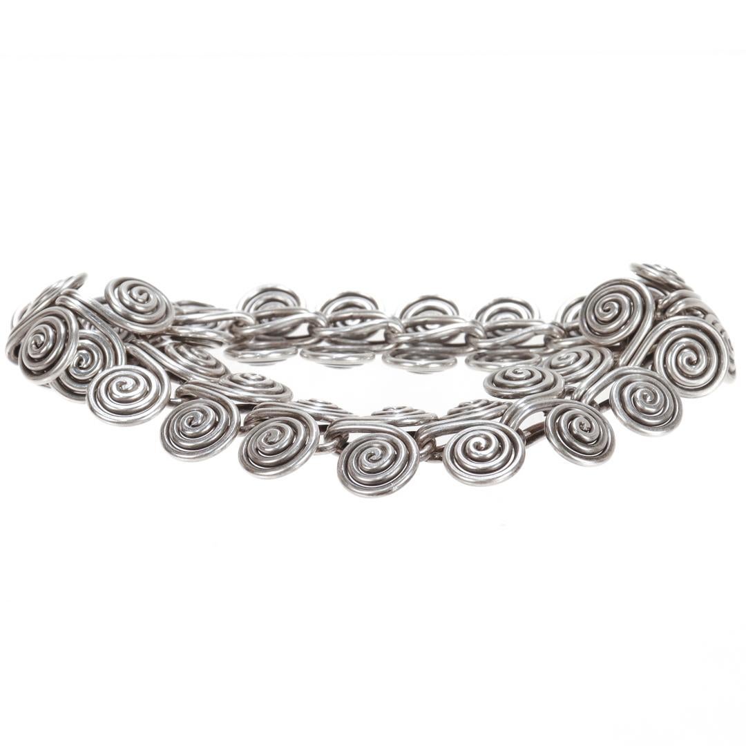Sterling Silver Spiral Wire Link Bracelet In Good Condition For Sale In Philadelphia, PA