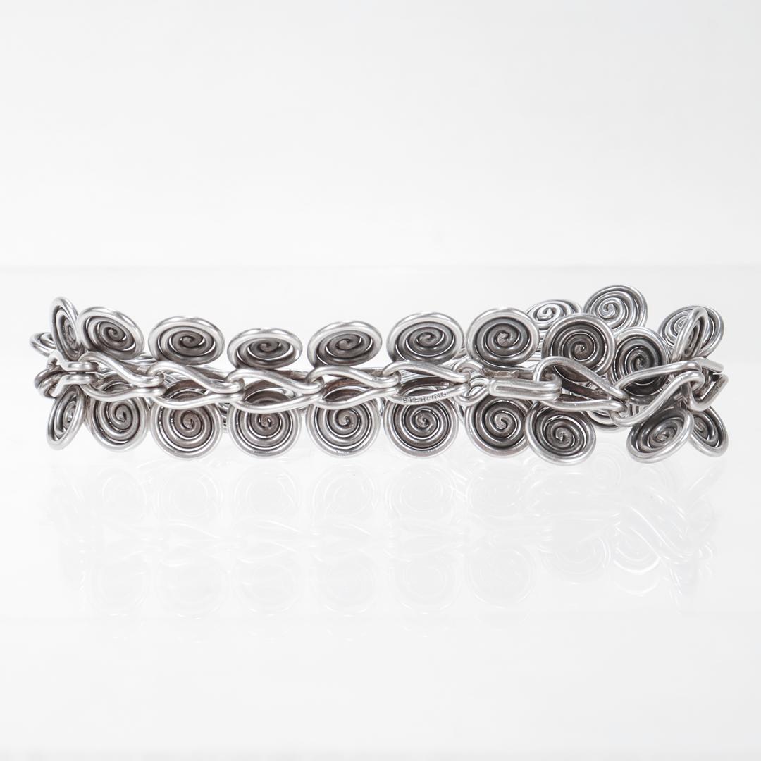 Women's Sterling Silver Spiral Wire Link Bracelet For Sale