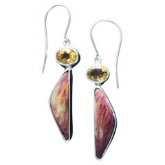Used Sterling Silver Spondylous Oyster Shell 
Citrine Earrings