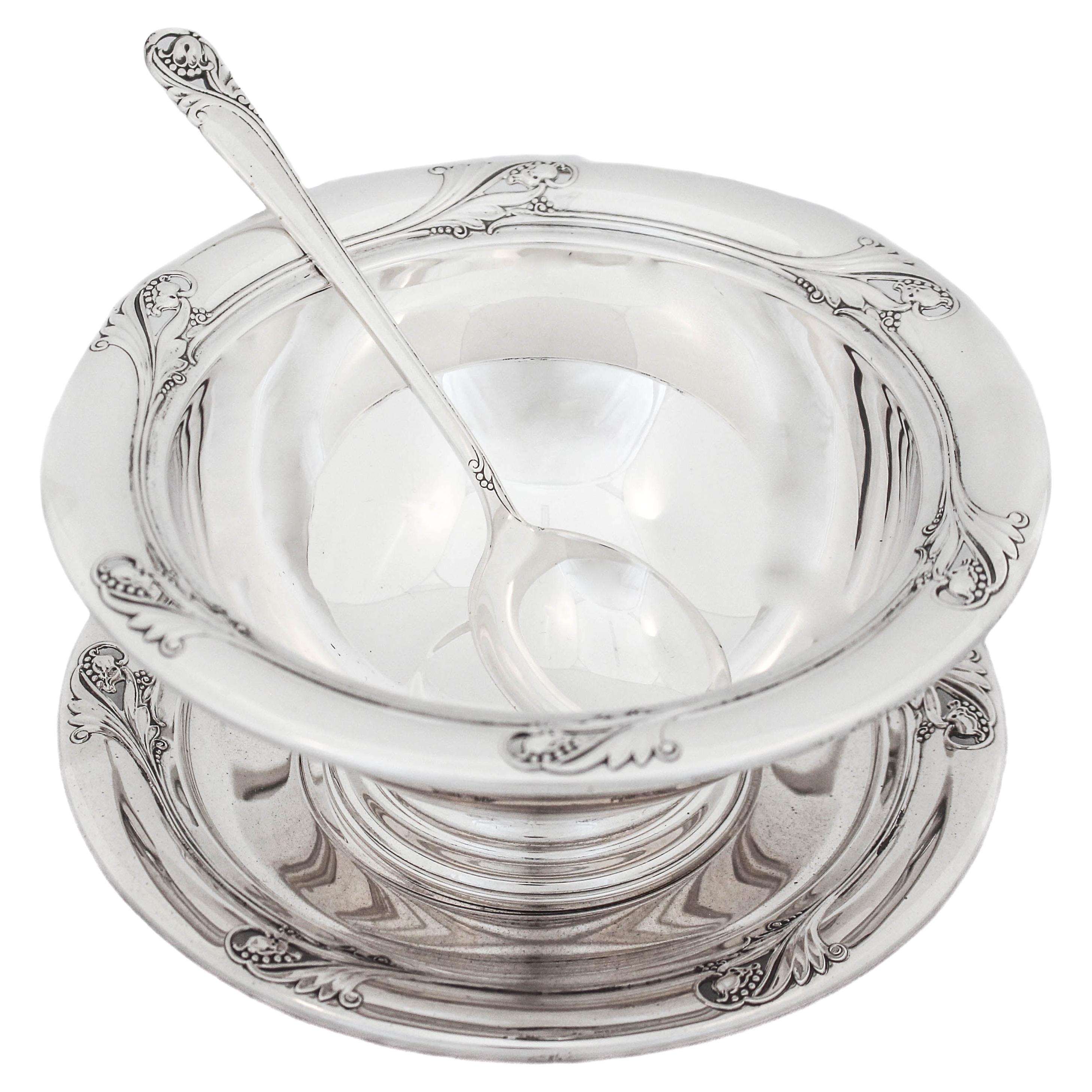 Sterling Silver Spring Glory Sauce Bowl & Spoon For Sale