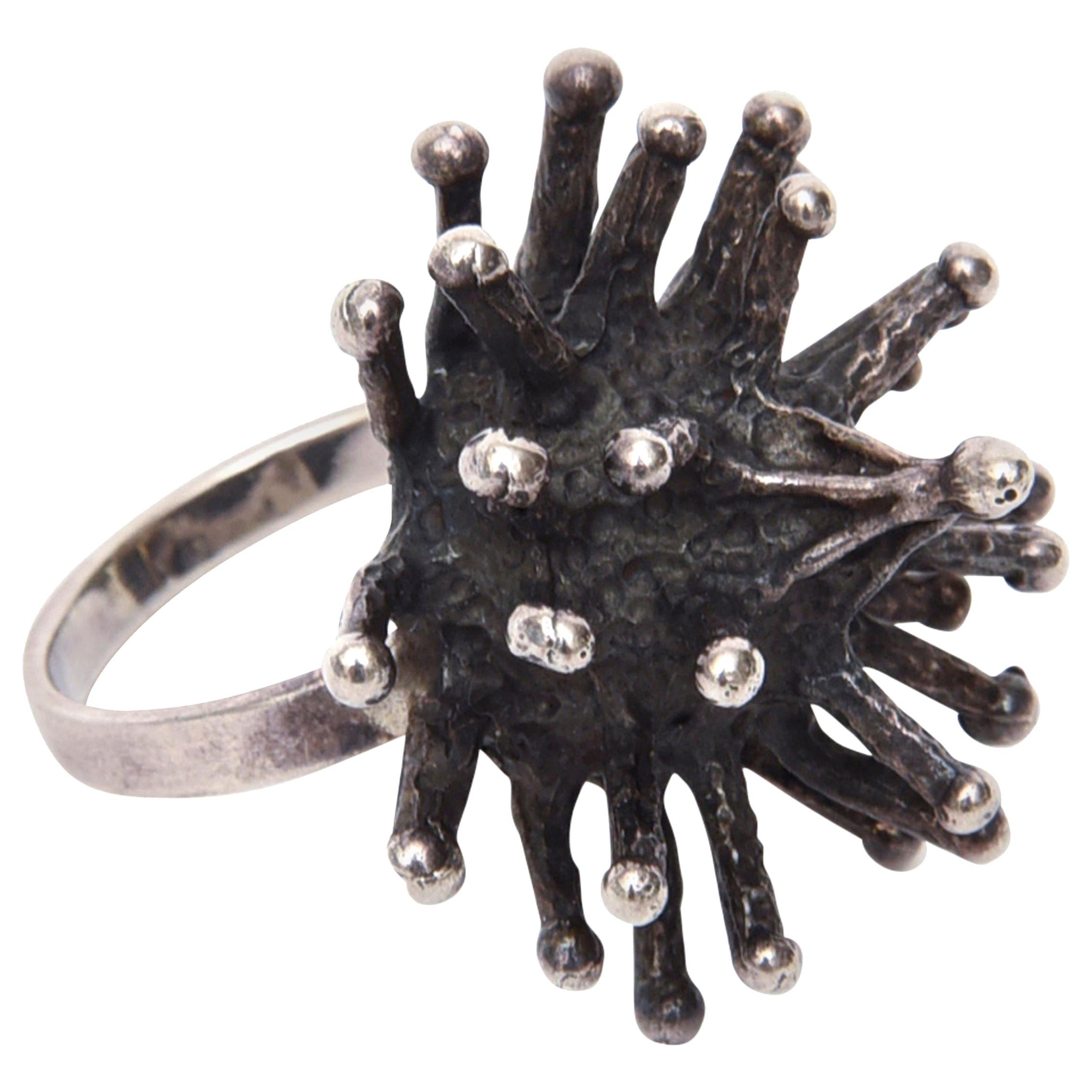  Sterling Silver Sputnik Brutalist Ring Vintage