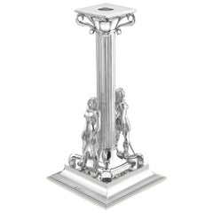 Sterling Silver Square Based Scroll Angel Candlestick