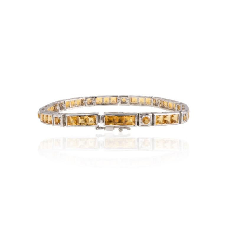 Mixed Cut Sterling Silver Square Cut Citrine Gemstone Tennis Bracelet Grandma Gift For Sale
