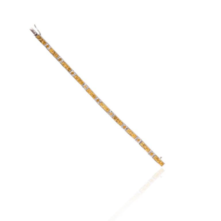 Sterling Silver Square Cut Citrine Gemstone Tennis Bracelet Grandma Gift In New Condition For Sale In New York, NY