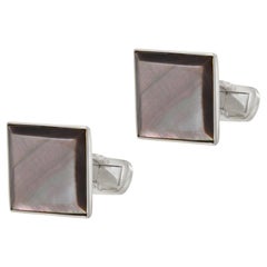Sterling Silver Square Grey Mother of Pearl Cufflinks