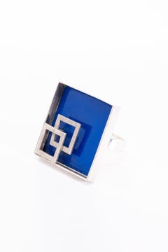 Bague en argent sterling avec carré dans le carré émaillé