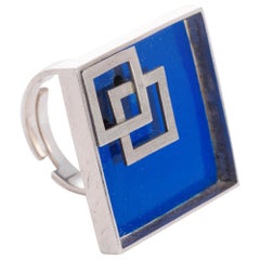 Bague en argent sterling avec carré dans le carré émaillé