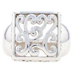 Sterling Silver Square Statement Ring - 925 Scrollwork