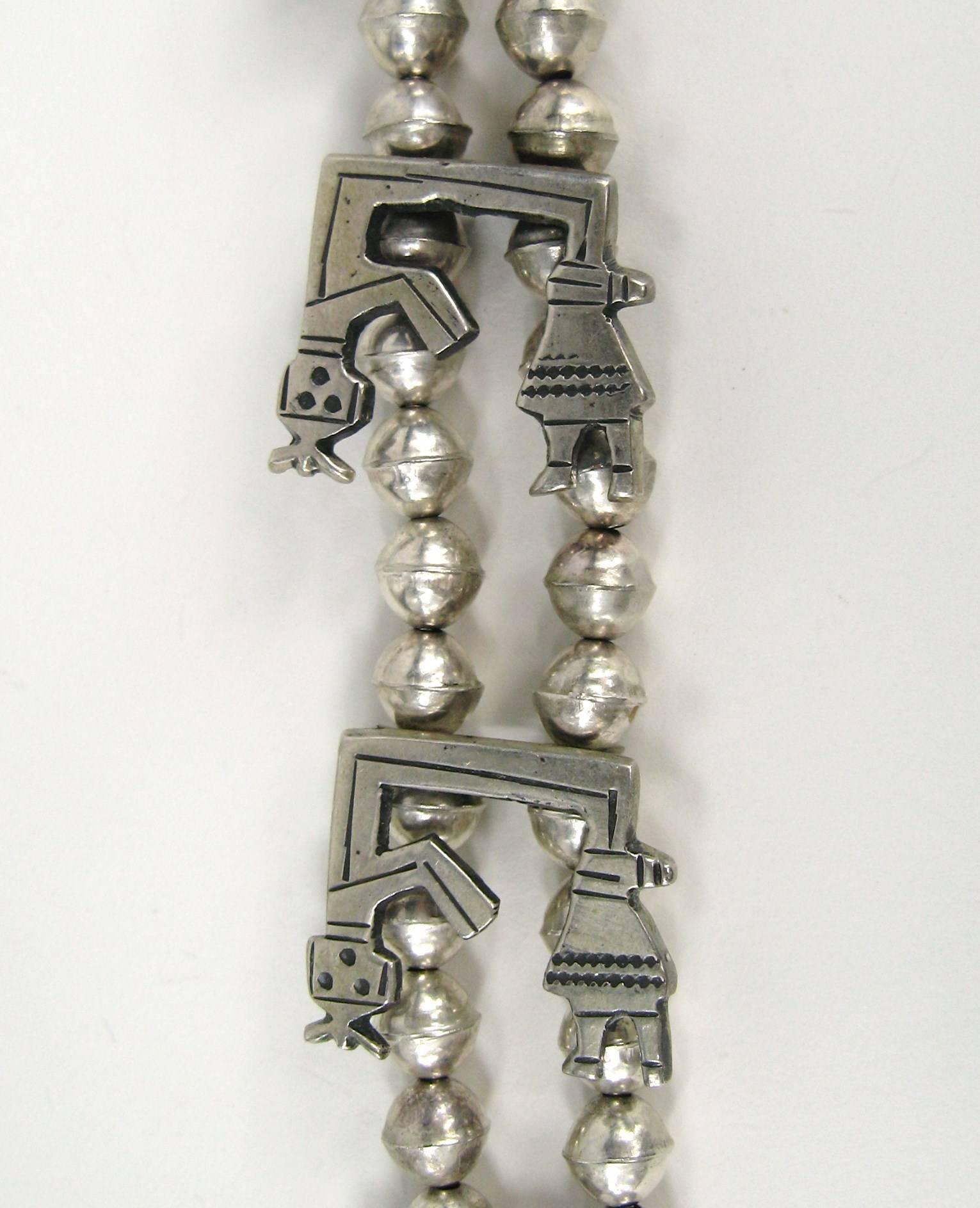 Sterling Silver Yei Squash Necklace Hopi Native American Sand Cast  In Good Condition For Sale In Wallkill, NY
