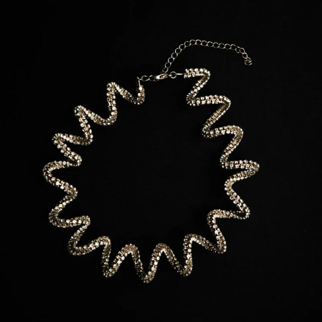 Collar Gargantilla de Plata de Ley con Garabato de Cristal, Hecho a Mano Modernista en venta