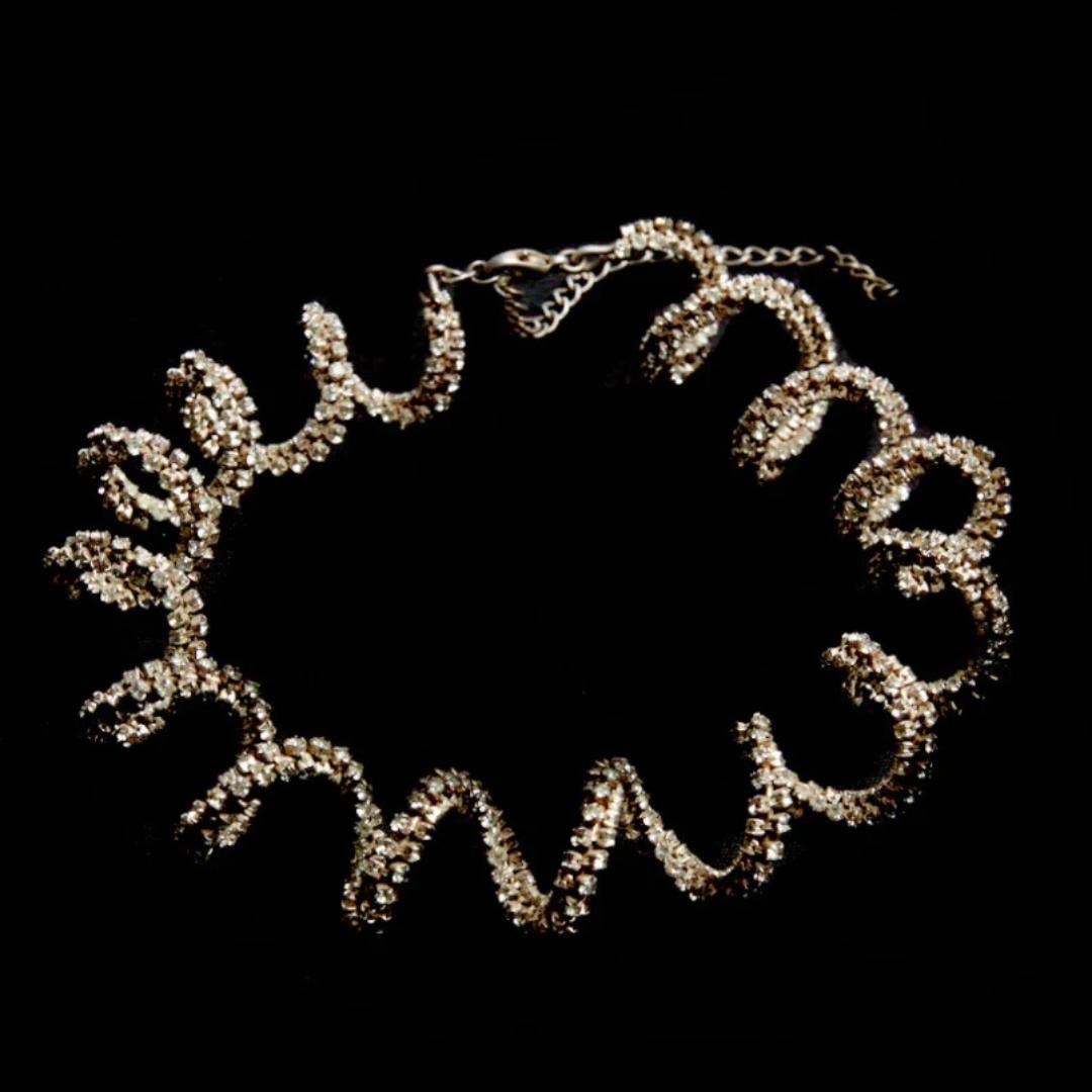 Collar Gargantilla de Plata de Ley con Garabato de Cristal, Hecho a Mano en Nuevo estado para la venta en Miami Beach, FL