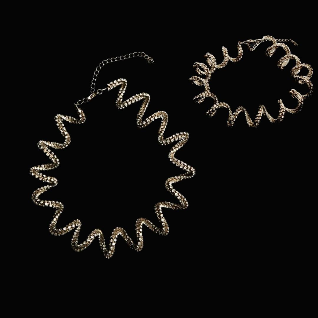 De las mujeres Collar Gargantilla de Plata de Ley con Garabato de Cristal, Hecho a Mano en venta