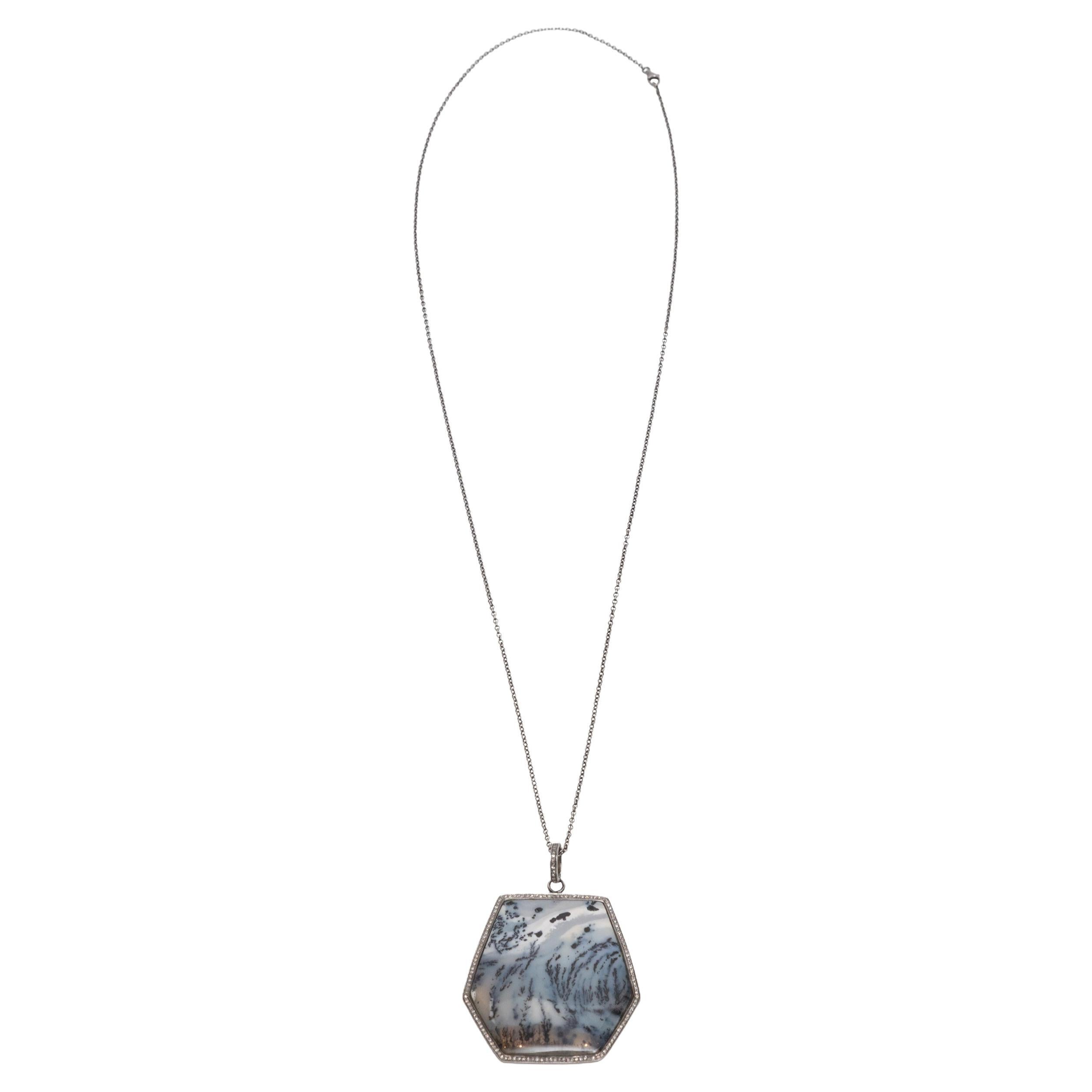 Sterling Silber SR Designs Lapis & Pave Diamant-Anhänger Halskette im Angebot