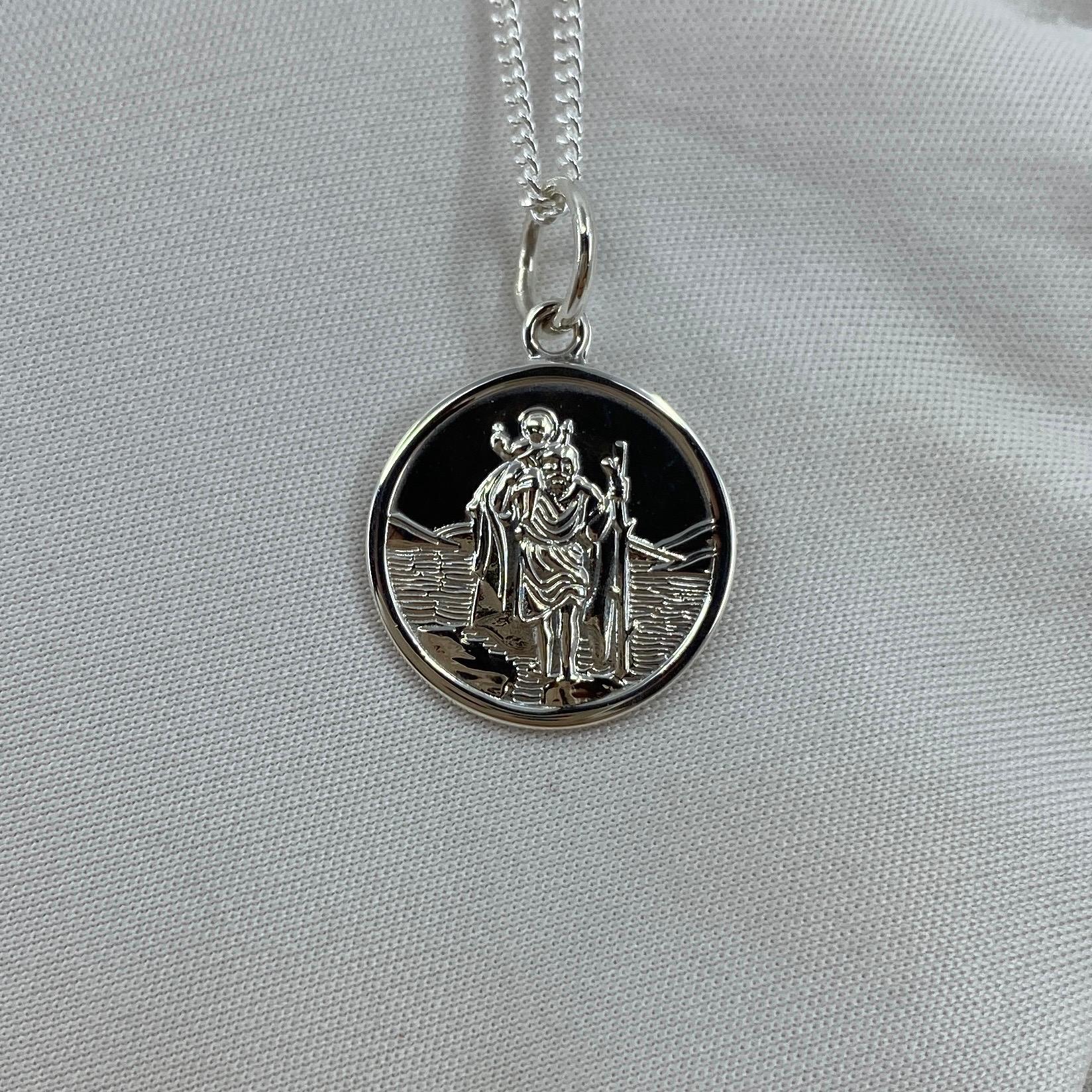 Sterling Silver St. Christopher Medium Round Pendant 16mm Curb Chain Necklace 2