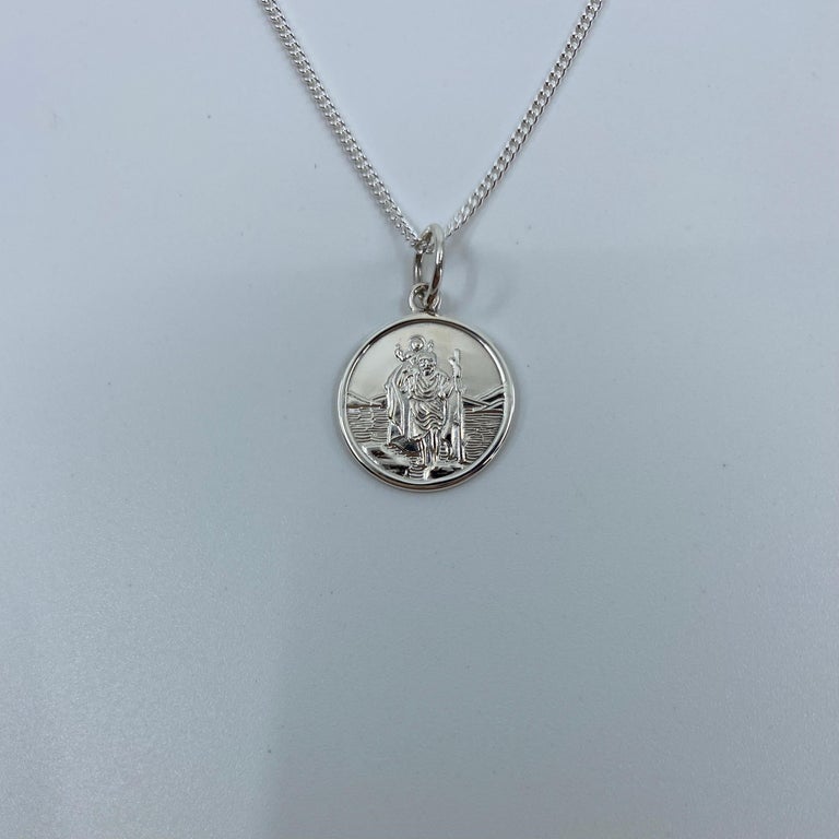 Sterling Silver St. Christopher Medium Round Pendant 16mm Curb Chain Necklace 5