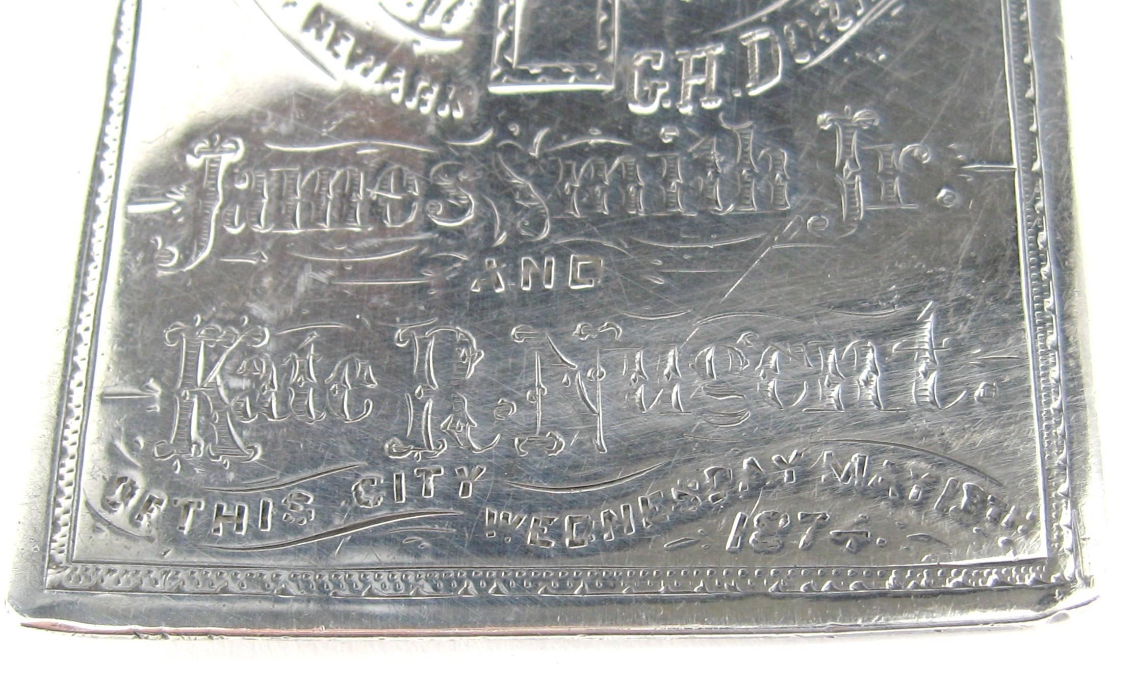 American Sterling Silver St Patrick's Cathedral Marriage Plaque 1874 Antique For Sale