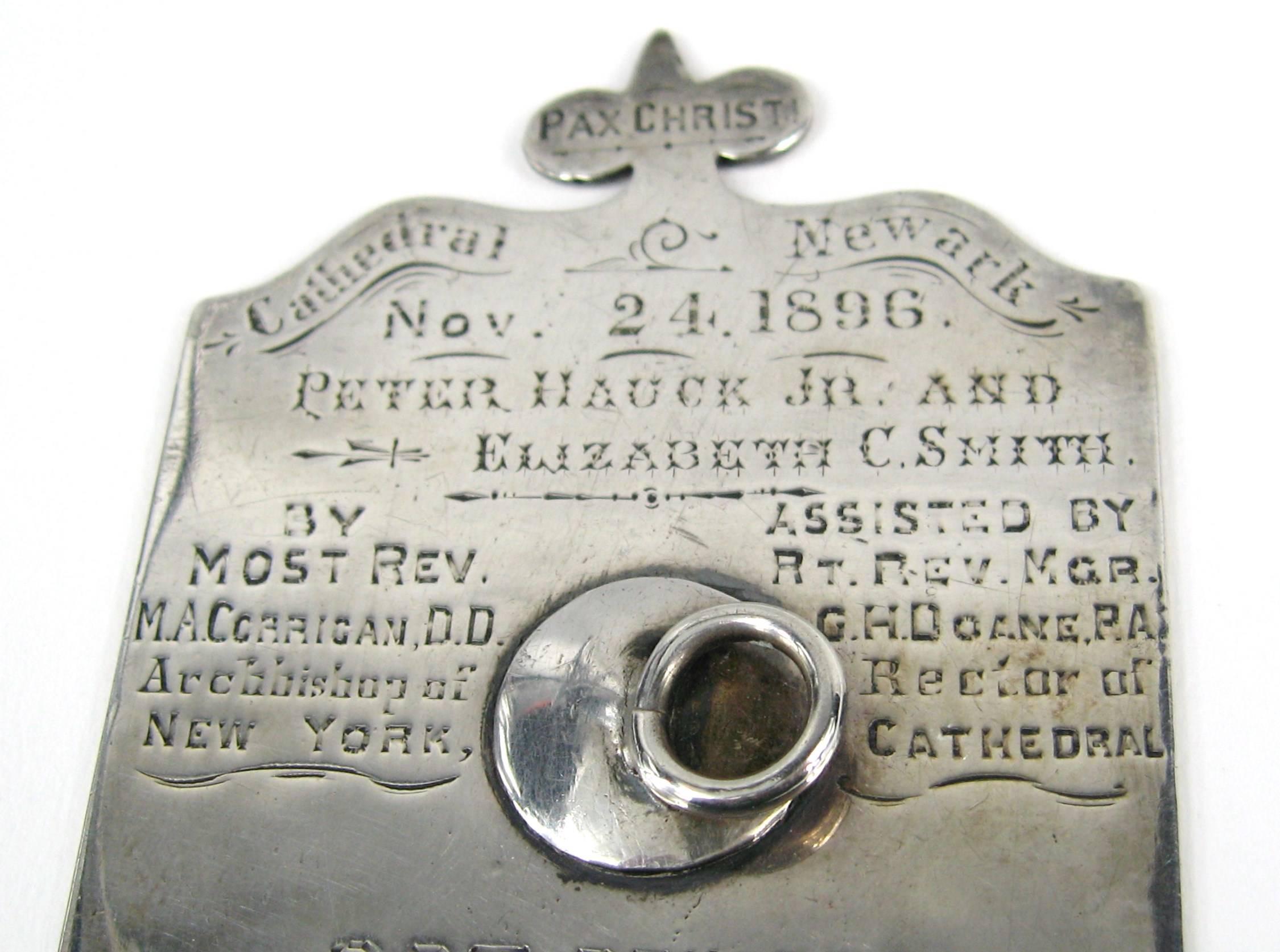 Late 19th Century Sterling Silver St Patrick's Cathedral Marriage Plaque 1874 Antique For Sale