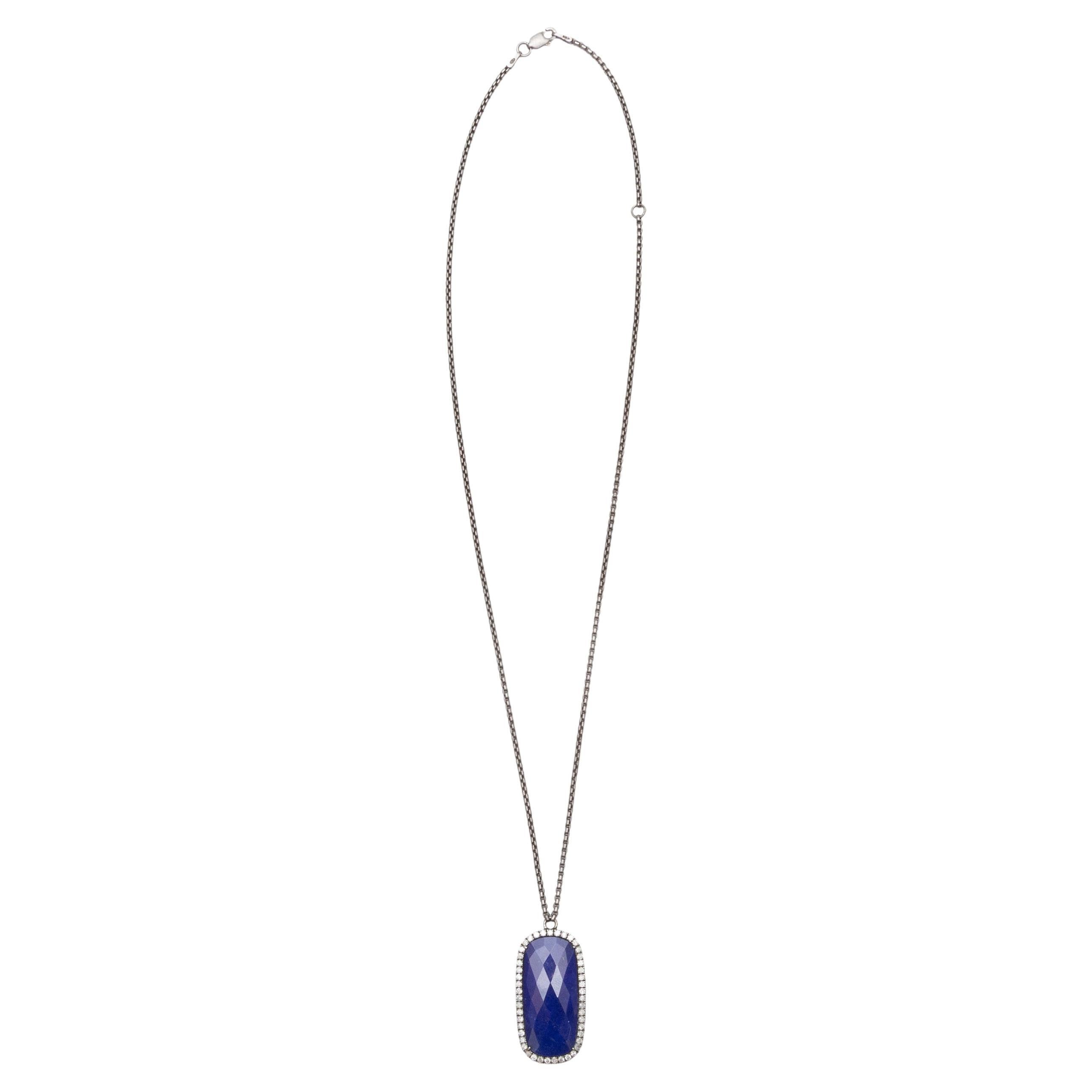 Sterling Silber Stacey Singer Blue Stone & Pave Diamond Anhänger Halskette