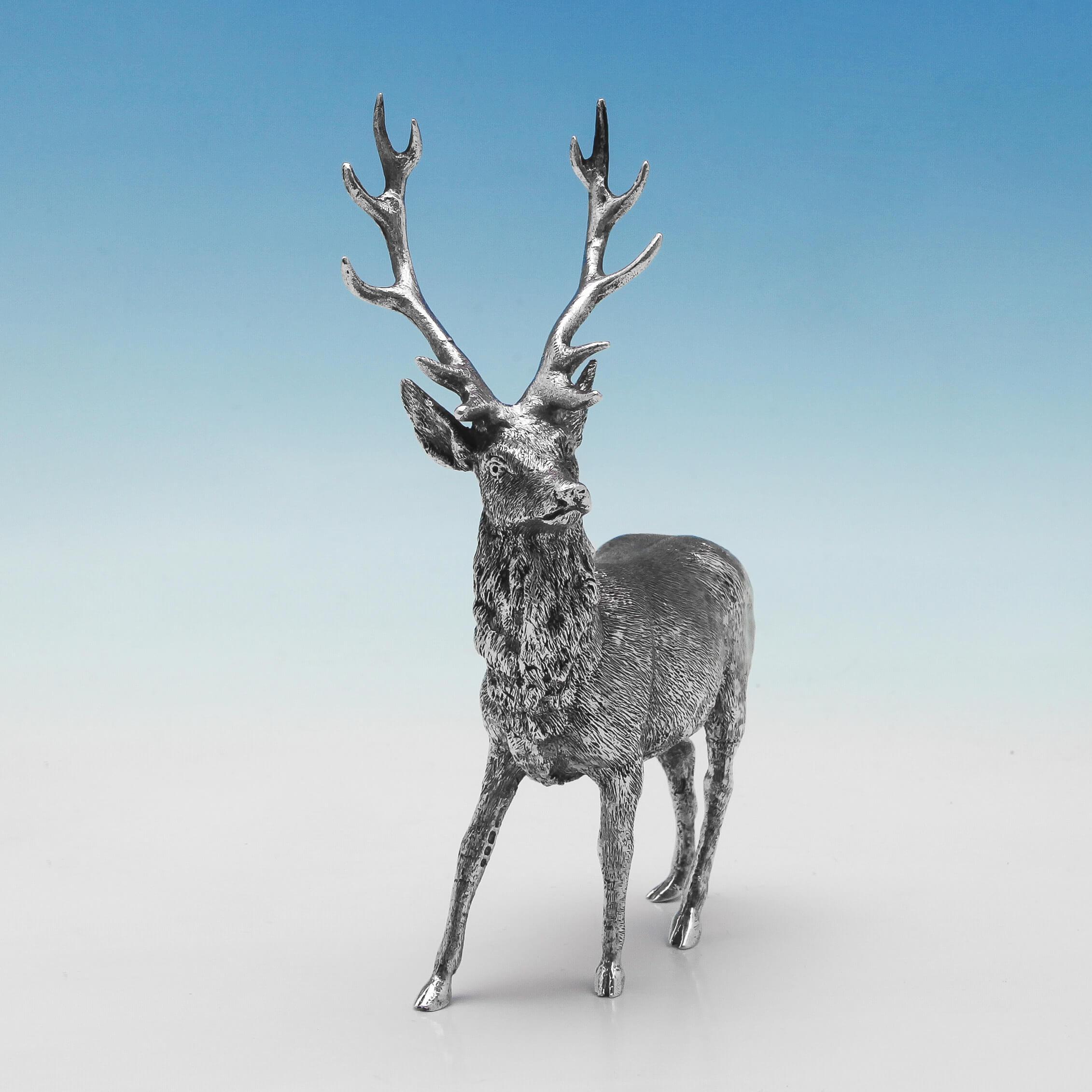 Hallmarked in London in 1971, this handsome sterling silver stag has been realistically modelled and measures 6