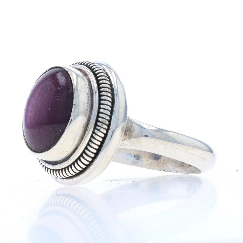 Sterling Silver Star Ruby Cocktail Solitaire Ring - 925 Oval Cabochon Ribbed In Excellent Condition For Sale In Greensboro, NC