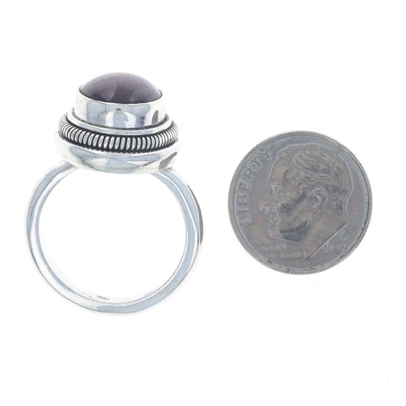 Sterling Silver Star Ruby Cocktail Solitaire Ring - 925 Oval Cabochon Ribbed For Sale 1