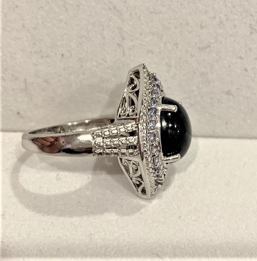 Sterling Silver Star Sapphire Ring with Light Blue Stone Accents In Good Condition In Westfield, NJ