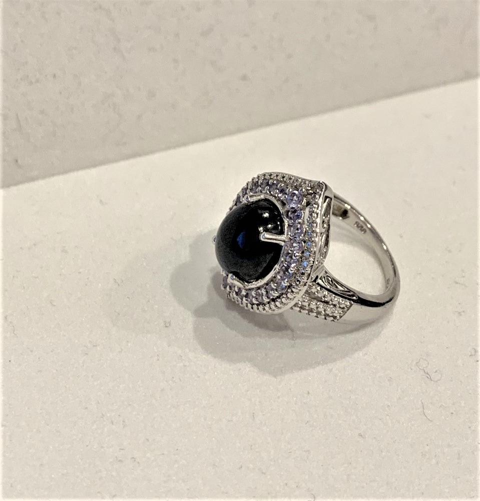 Sterling Silver Star Sapphire Ring with Light Blue Stone Accents 2