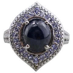 Sterling Silver Star Sapphire Ring with Light Blue Stone Accents